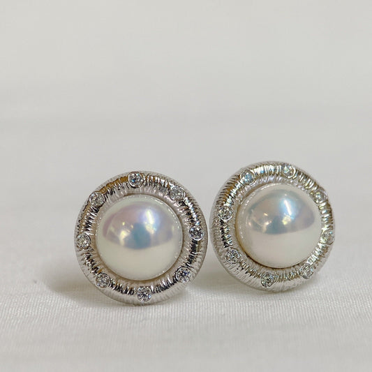 White Gold Plated Sterling Silver Freshwater Pearl Earrings, ER3