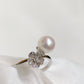 Akoya Pearl Flower Ring in 18K White Gold, d0.065ct,7-7.5mm
