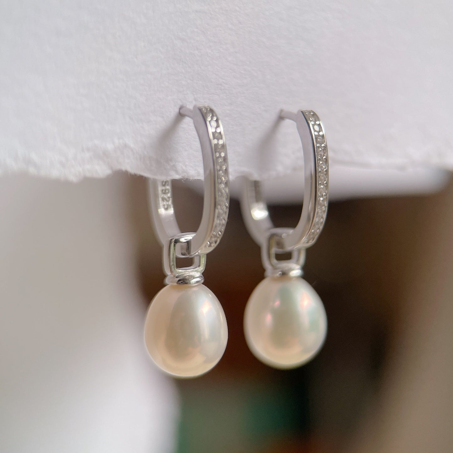 White Gold Plated Sterling Silver Freshwater Pearl Detachable Earrings, ER60