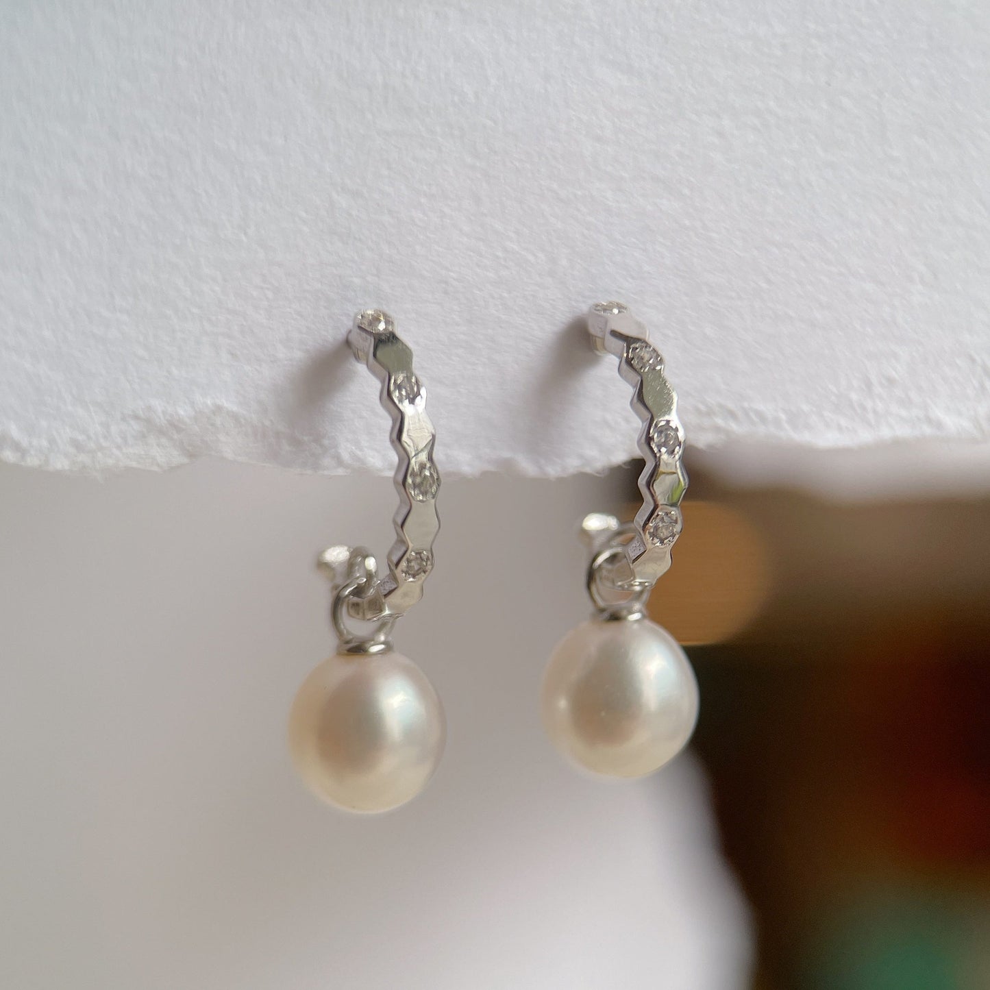 White Gold Plated Sterling Silver Freshwater Pearl Earrings, ER63