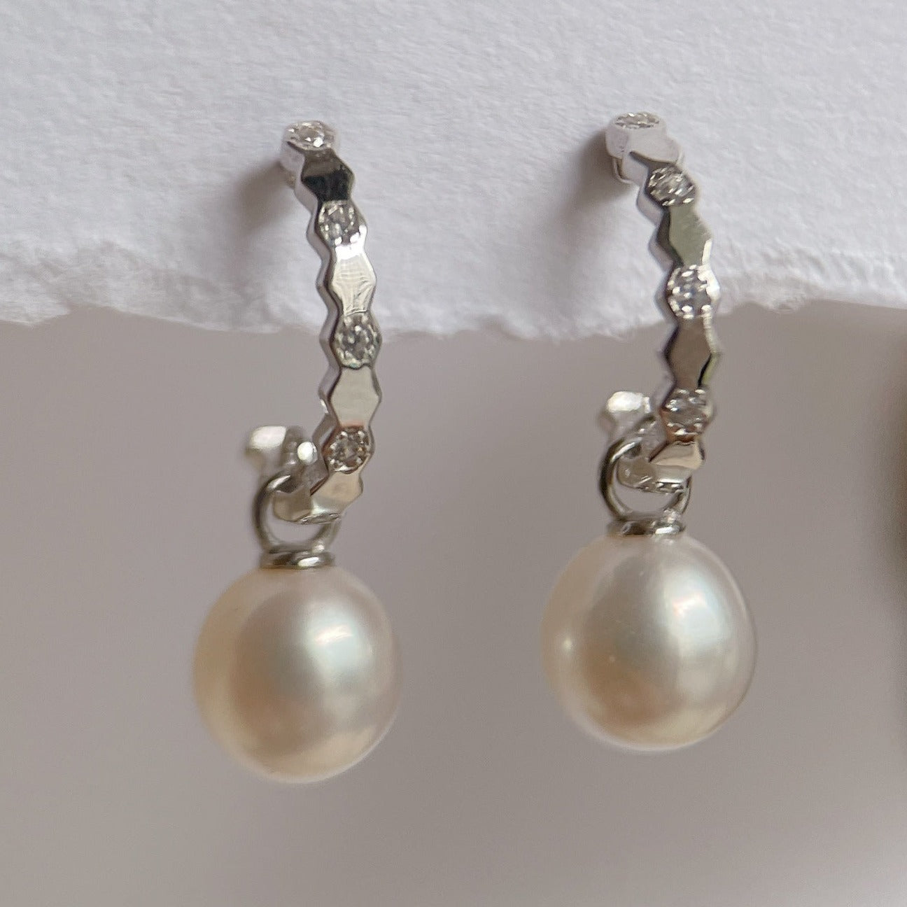 White Gold Plated Sterling Silver Freshwater Pearl Earrings, ER63