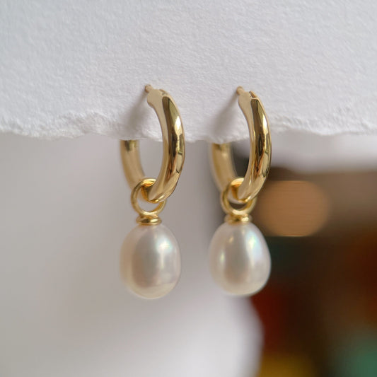 Yellow Gold Plated Sterling Silver Freshwater Pearl Detachable Earrings, ER10