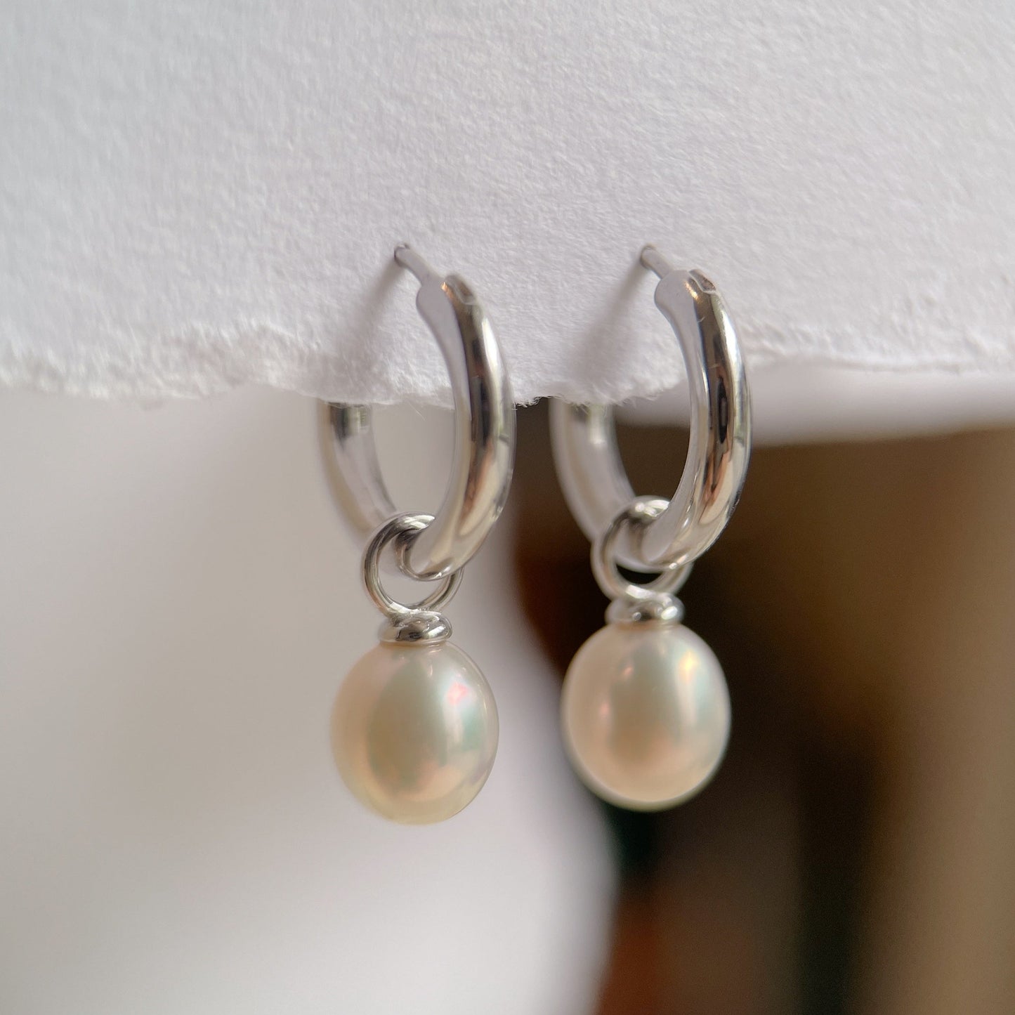 White Gold Plated Sterling Silver Freshwater Pearl Detachable Earrings, ER59