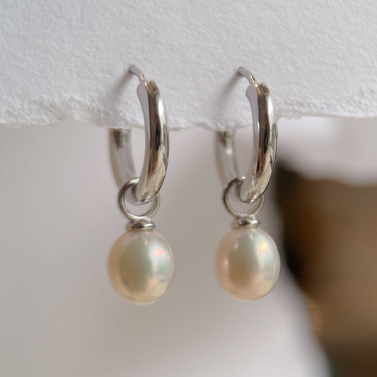 White Gold Plated Sterling Silver Freshwater Pearl Detachable Earrings, ER59