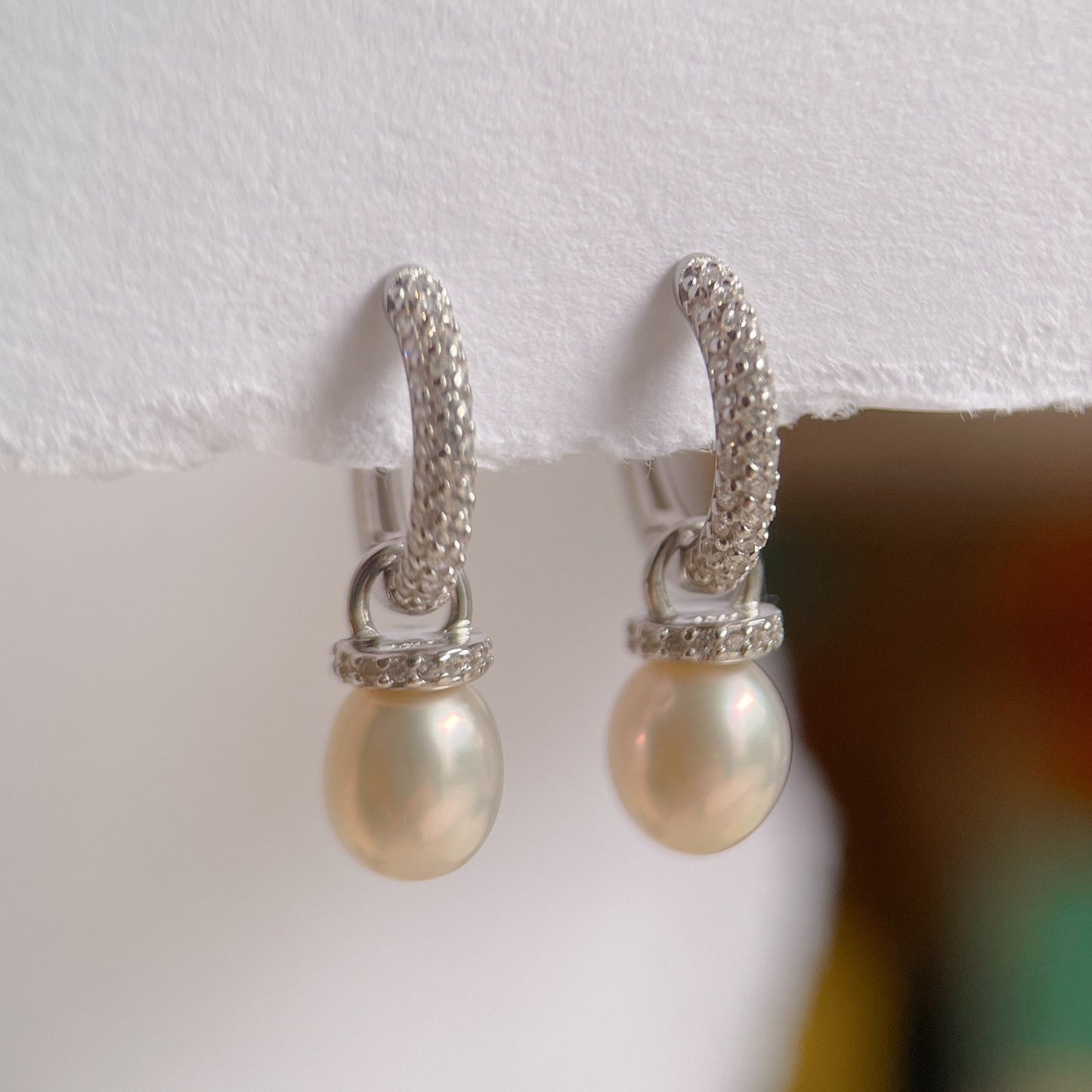 White Gold Plated Sterling Silver Freshwater Pearl Earrings, ER42