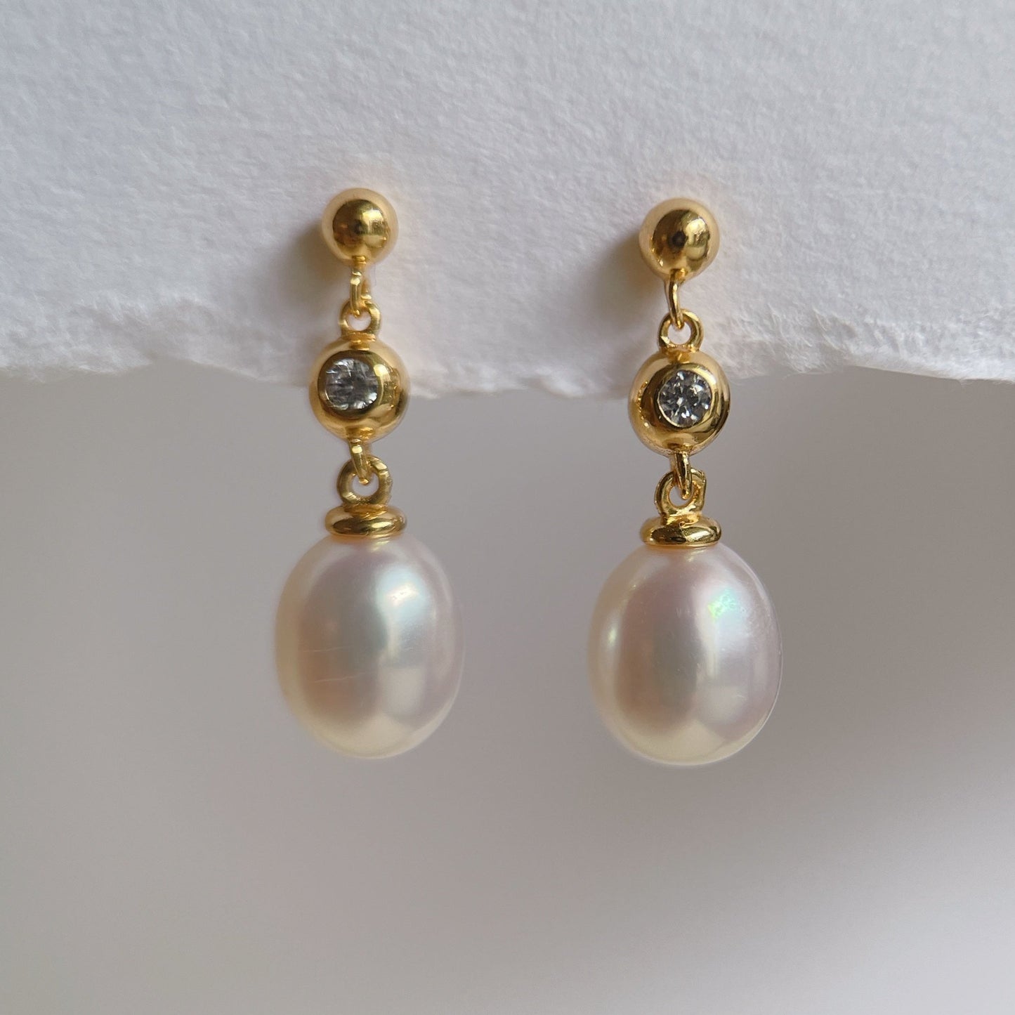 Yellow Gold Plated Sterling Silver Freshwater Pearl Earrings, ER29