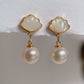 Yellow Gold Plated Sterling Silver Freshwater Pearl Earrings with Mother of Pearl, ER35