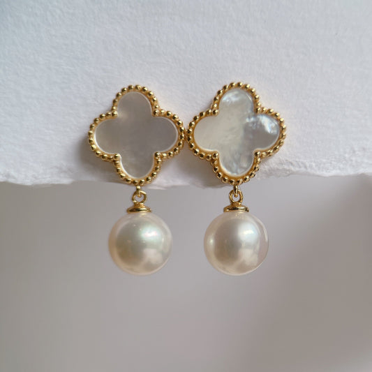 Yellow Gold Plated Sterling Silver Freshwater Pearl Earrings with Mother of Pearl, ER16