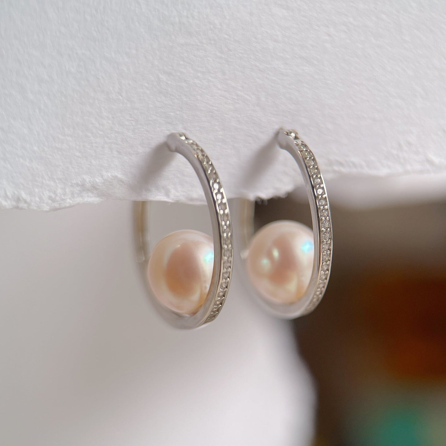 White Gold Plated Sterling Silver Freshwater Pearl Earrings, ER30