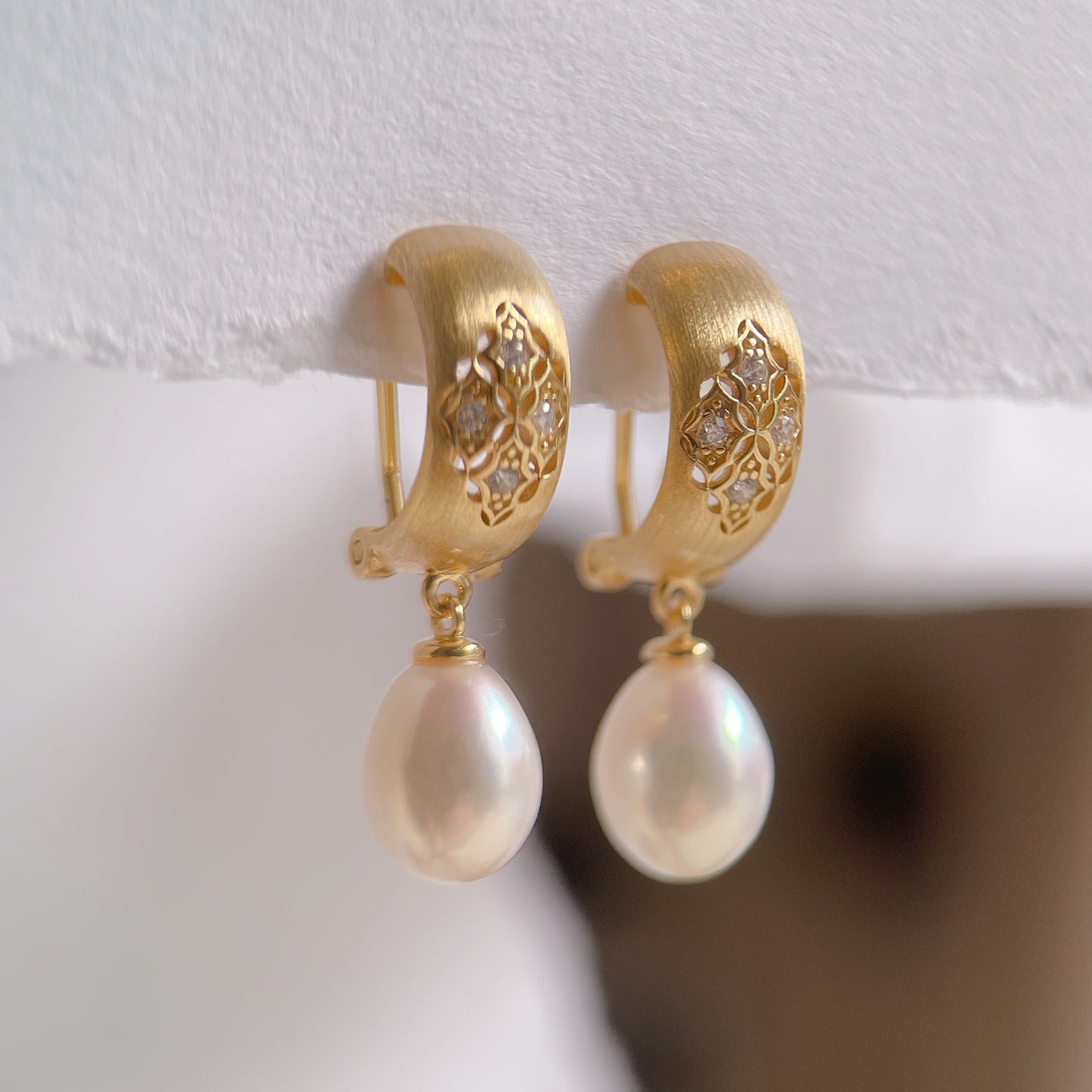 Yellow Gold Plated Sterling Silver Freshwater Pearl Earrings, ER33