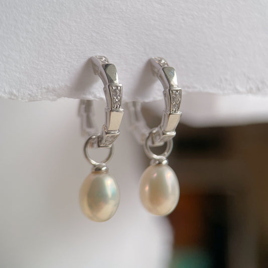 White Gold Plated Sterling Silver Freshwater Pearl Detachable Earrings, ER31