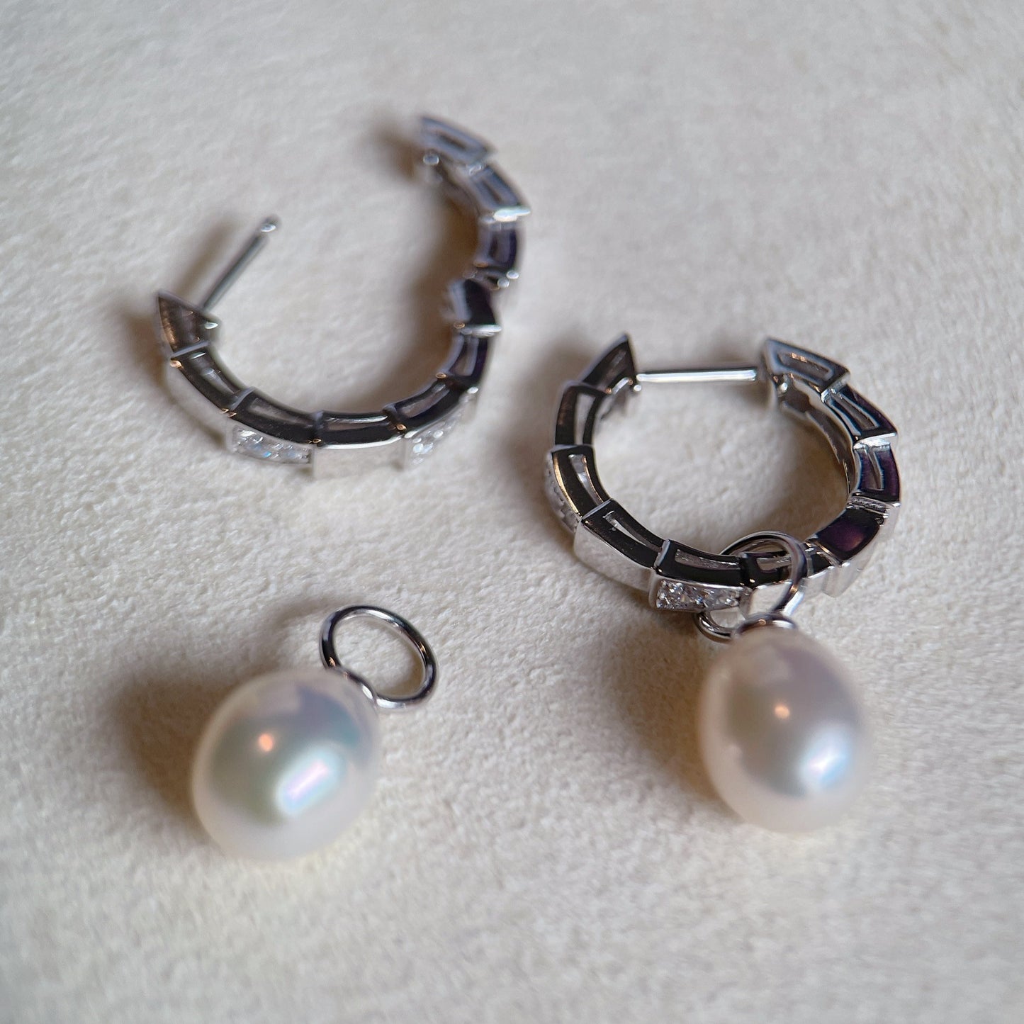 White Gold Plated Sterling Silver Freshwater Pearl Detachable Earrings, ER31