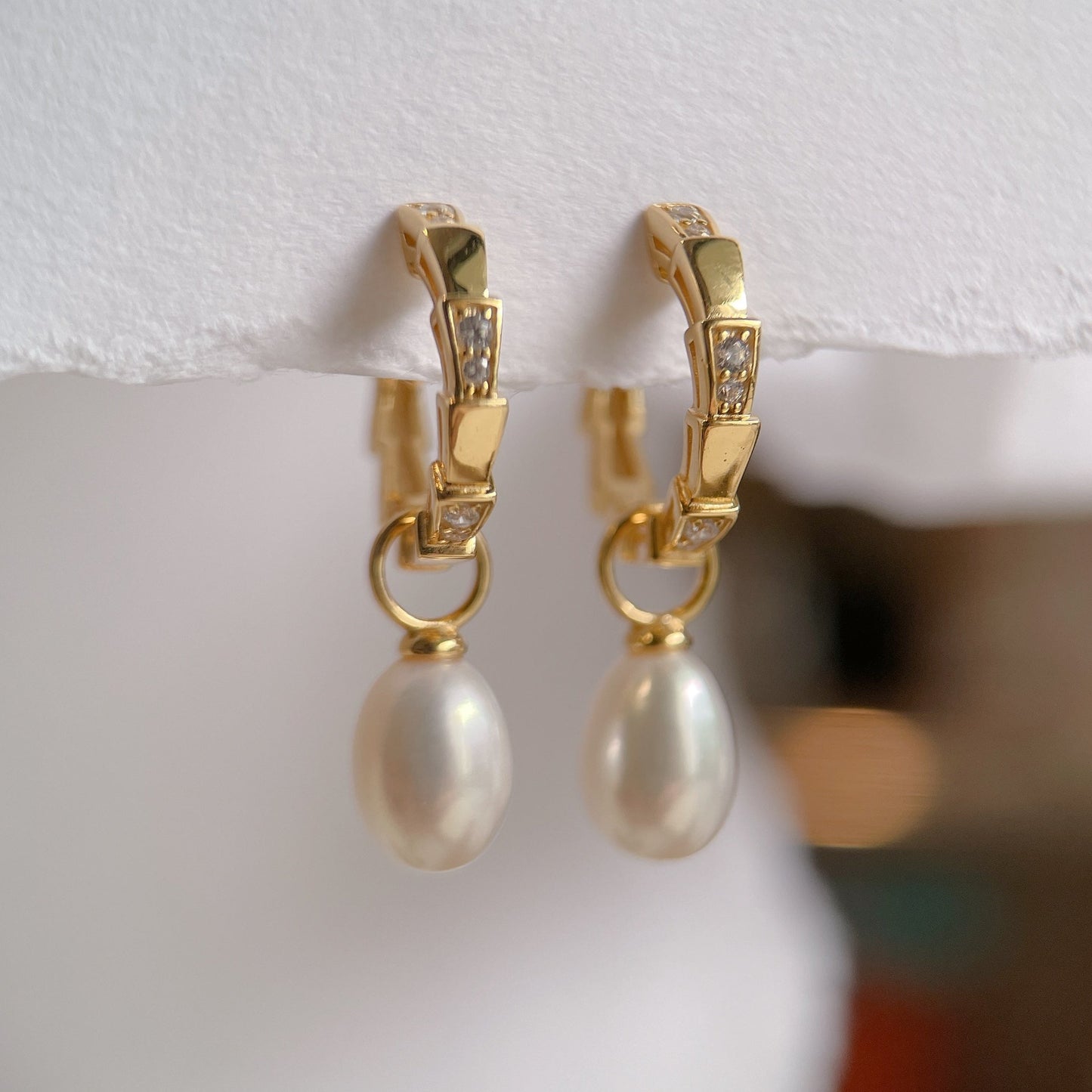 Yellow Gold Plated Sterling Silver Freshwater Pearl Earrings, ER62