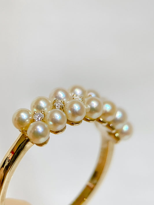 Akoya Pearl Ring in 18K Yellow Gold with Diamond d0.05ct,3-3.5mm