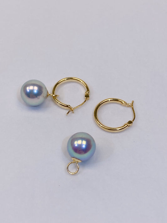 Blue Akoya Pearl Datachable Earrings in 18K Yellow Gold, 8-8.5mm