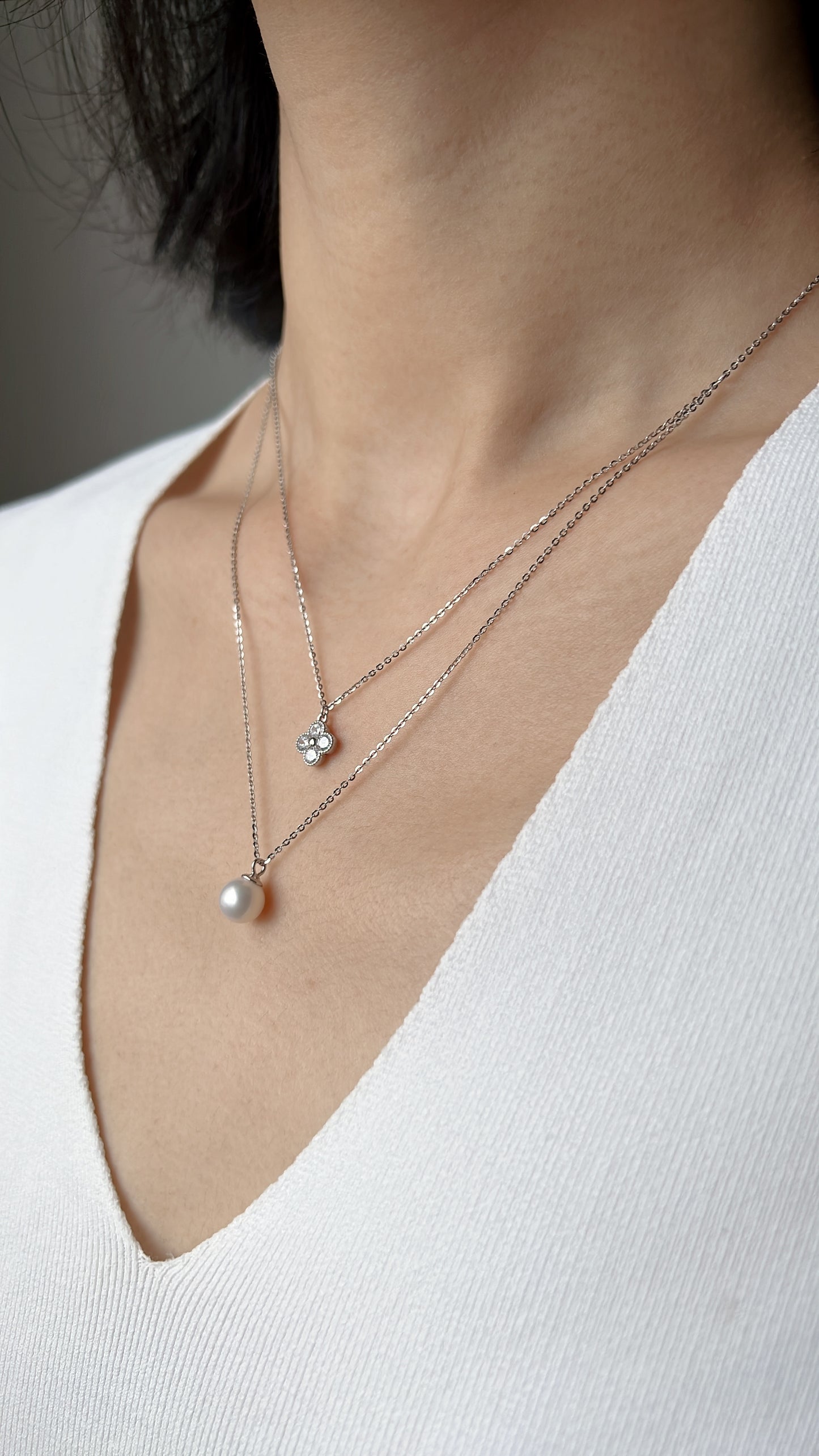 White Gold Plated Sterling Silver Freshwater Pearl Necklace, NL1