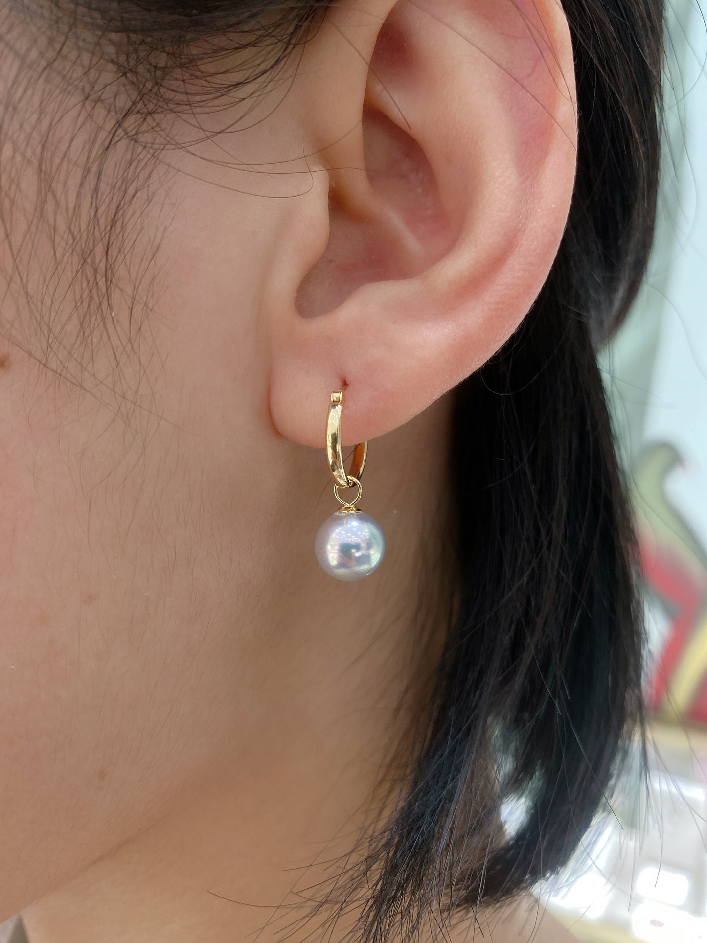 Blue Akoya Pearl Datachable Earrings in 18K Yellow Gold, 8-8.5mm