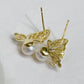 Yellow Gold Plated Sterling Silver Freshwater Pearl Earrings, ER43
