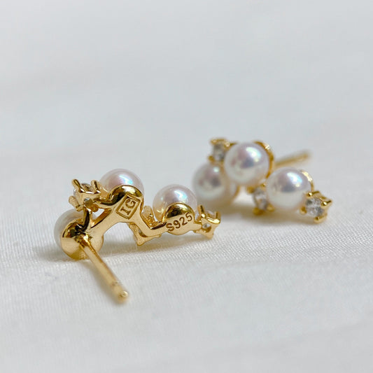 Yellow Gold Plated Sterling Silver Freshwater Pearl Earrings, ER45