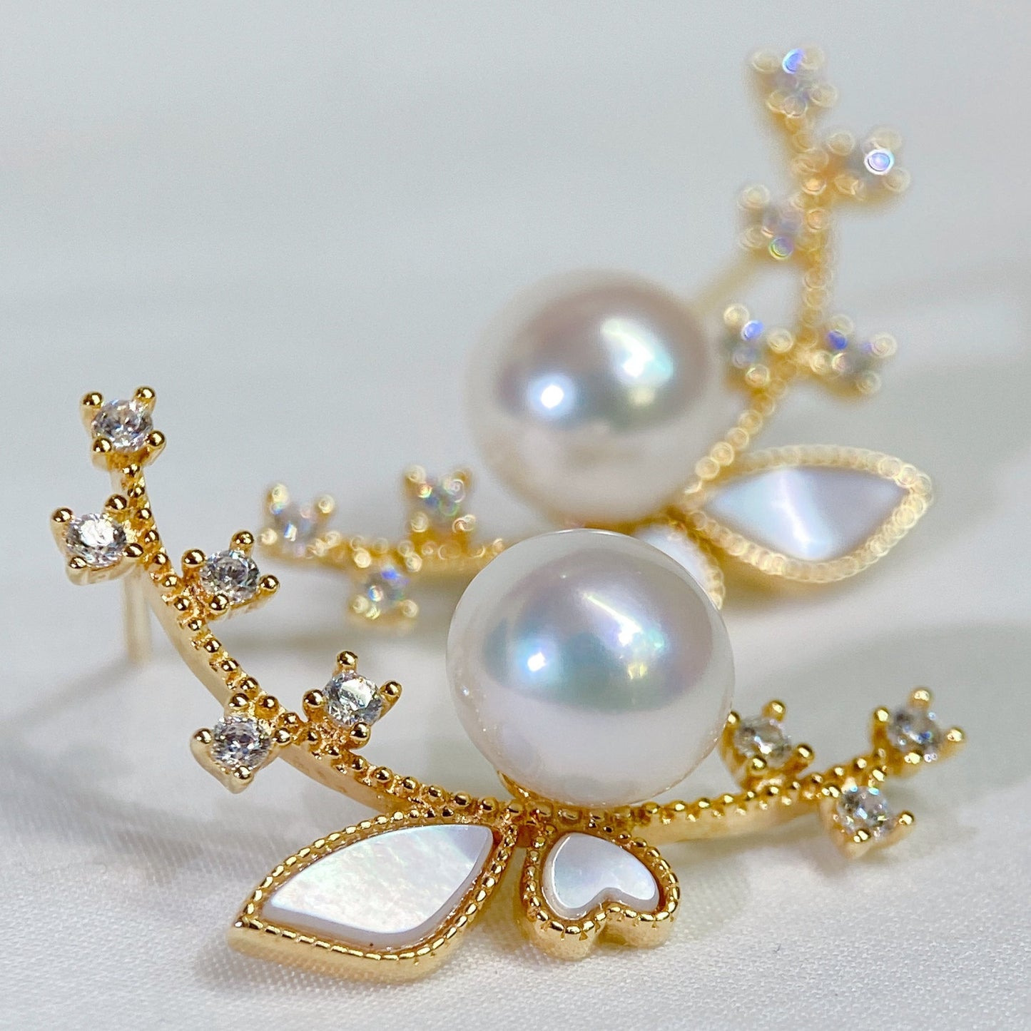 Yellow Gold Plated Sterling Silver Freshwater Pearl Earrings with Mother of Pearl, ER25