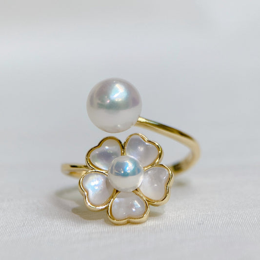 Yellow Gold Plated Sterling Silver Freshwater Pearl Ring with Mother of Pearl, R3