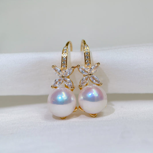 Yellow Gold Plated Sterling Silver Freshwater Pearl Earrings, ER53