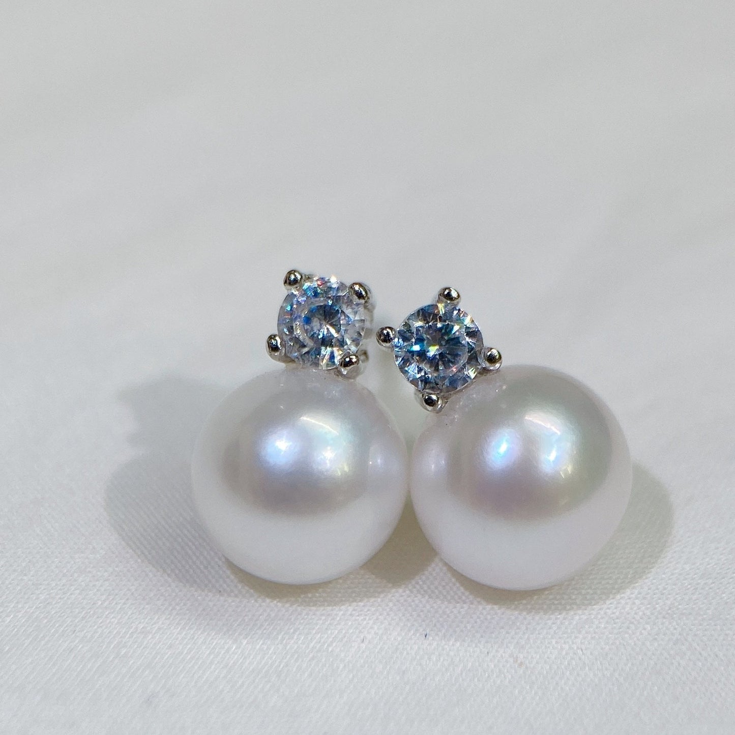 White Gold Plated Sterling Silver Freshwater Pearl Earrings, ER58