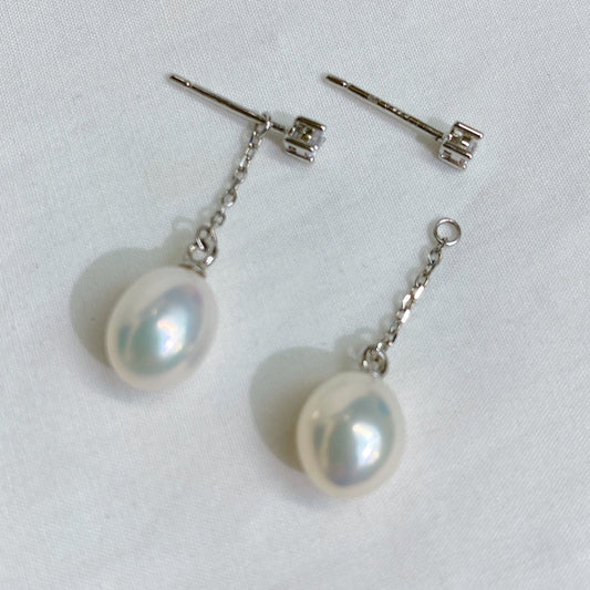 White Gold Plated Sterling Silver Freshwater Pearl Earrings, ER47