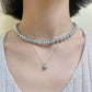 Blue Akoya Pearl Pendant in 18K White Gold with Diamond, d0.05ct,8-8.5mm
