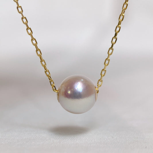 Akoya Pearl Floating Pendant in 18k Yellow Gold, 8.5-9mm