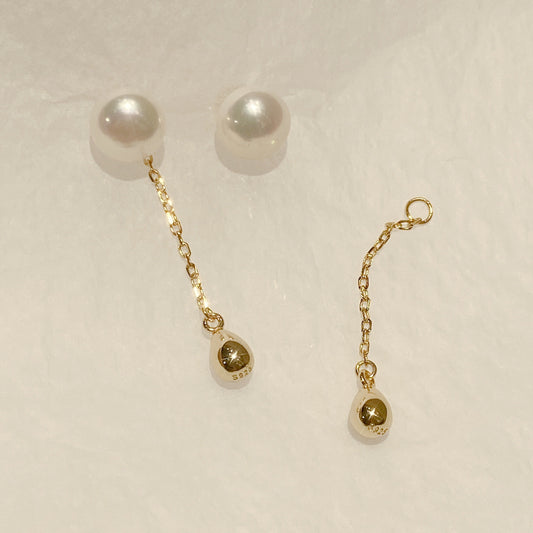 Yellow Gold Plated Sterling Silver Freshwater Pearl Detachable Earrings, ER1