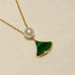Yellow Gold Plated Sterling Silver Freshwater Pearl Necklace with Malachite, NL7