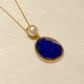 Yellow Gold Plated Sterling Silver Freshwater Pearl Necklace with Blue Lapis Lazuli, NL8