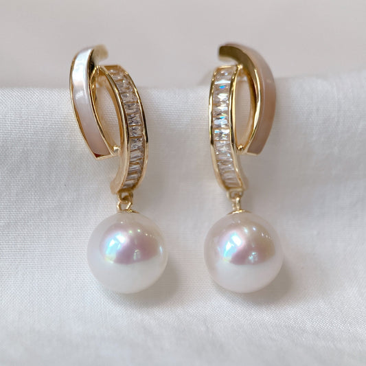 Yellow Gold Plated Sterling Silver Freshwater Pearl Earrings with Mother of Pearl, ER49