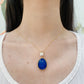 Yellow Gold Plated Sterling Silver Freshwater Pearl Necklace with Blue Lapis Lazuli, NL8