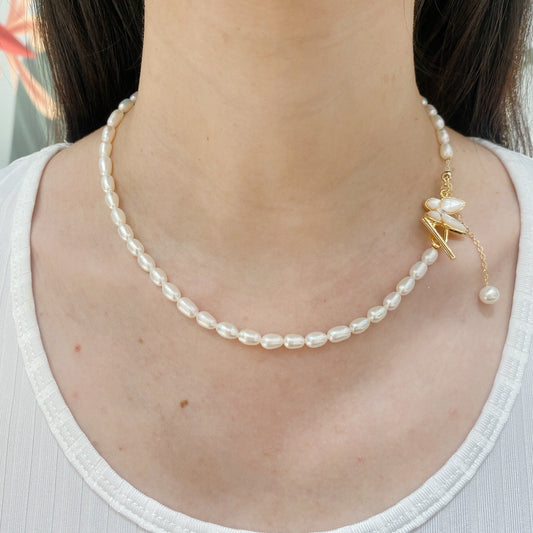 Yellow Gold Plated Sterling Silver Freshwater Pearl Necklace, NL9