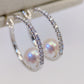 Akoya Pearl Hoop Earrings in 18k White Gold with Diamond, d0.35ct,6.5-7mm