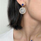 Yellow Gold Plated Sterling Silver Mother of Pearl Earrings with Blue Lapis Lazuli , ER57