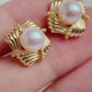 Yellow Gold Plated Sterling Silver Freshwater Pearl Earrings, ER6
