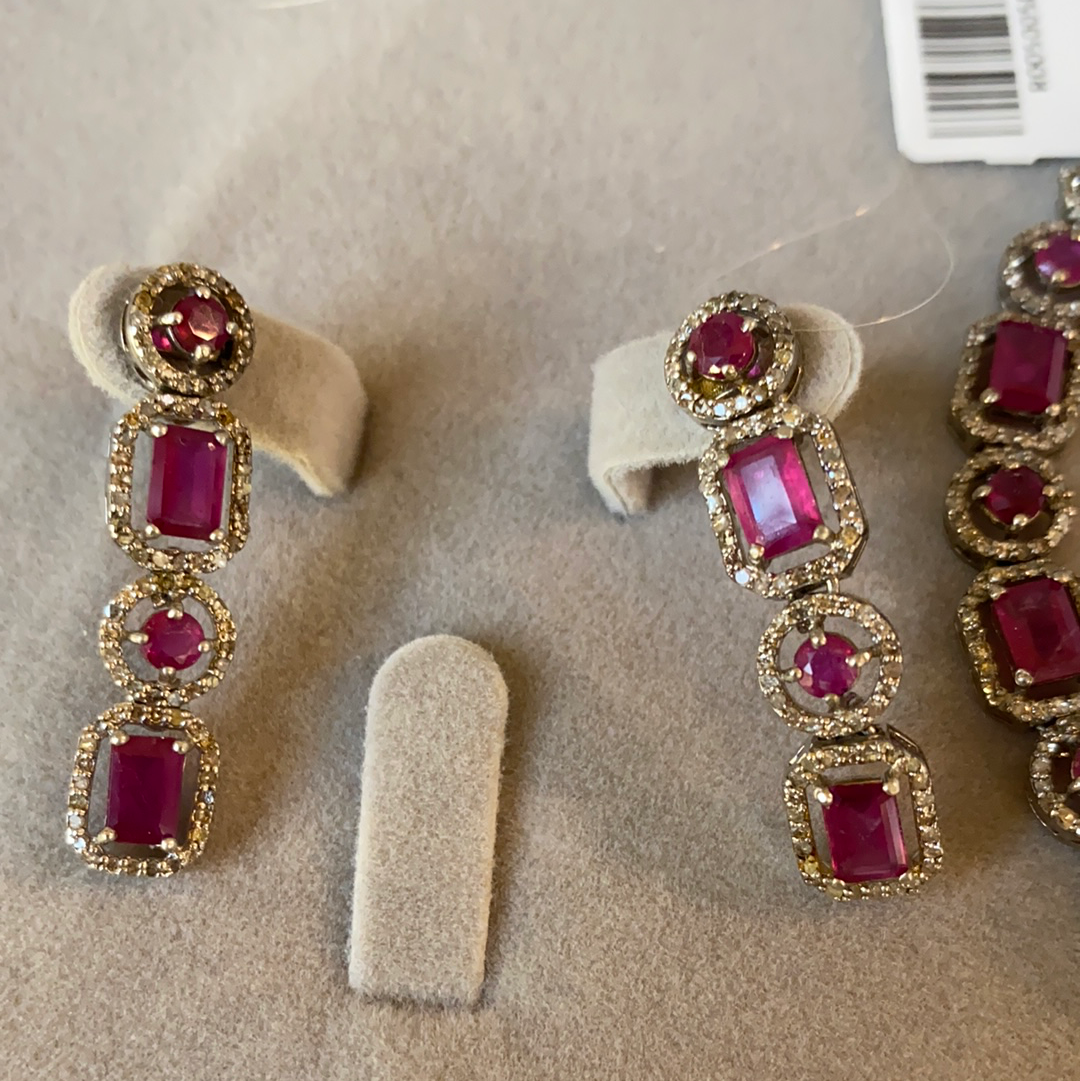 Gold Plated Silver Ruby & Diamond Set Earring d0.21ct,R1.8ct